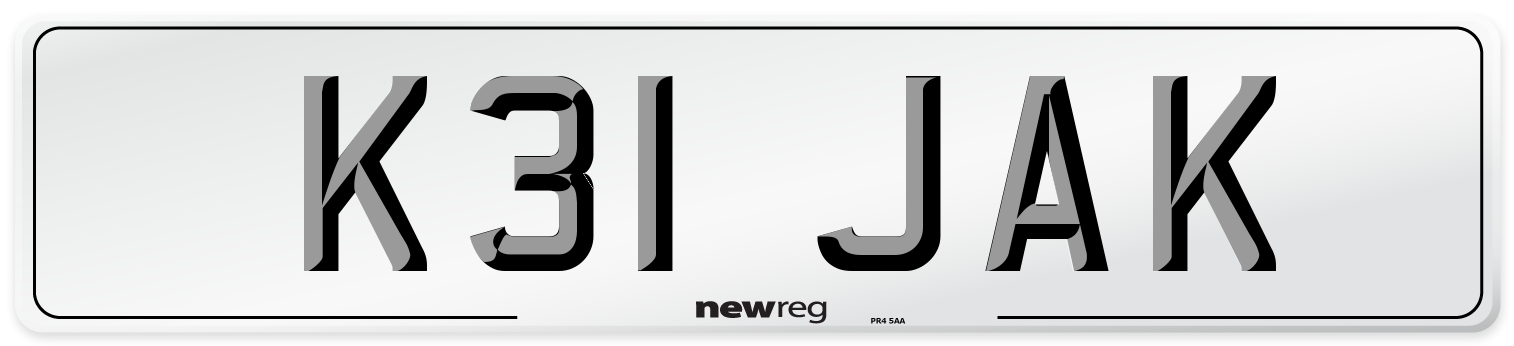 K31 JAK Number Plate from New Reg